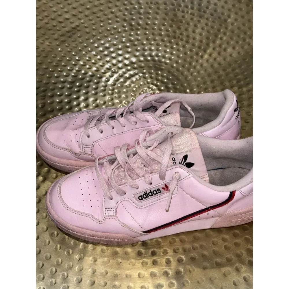 Womens adidas Continental 80 Pink Leather Low Top Sneakers Black Red Stripe Sz 5